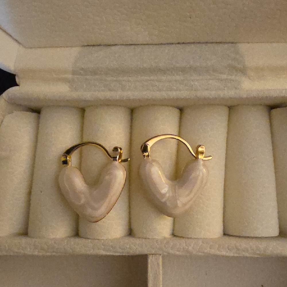 Gold and Cream Heart Earrings
